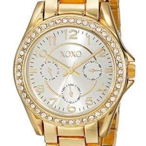 Womens Rhinestone Accented Gold-Tone Watch